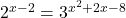 2^{x-2}=3^{x^2+2 x-8}