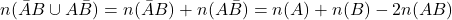 n(\bar{A} B \cup A \bar{B})=n(\bar{A} B)+n(A \bar{B})=n(A)+n(B)-2 n(A B)
