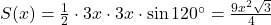S(x)=\frac{1}{2} \cdot 3 x \cdot 3 x \cdot \sin 120^{\circ}=\frac{9 x^2 \sqrt{3}}{4}